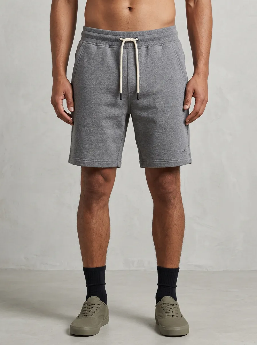 Men's Casual Mountain Logo Grey Drawstring Sweat Shorts