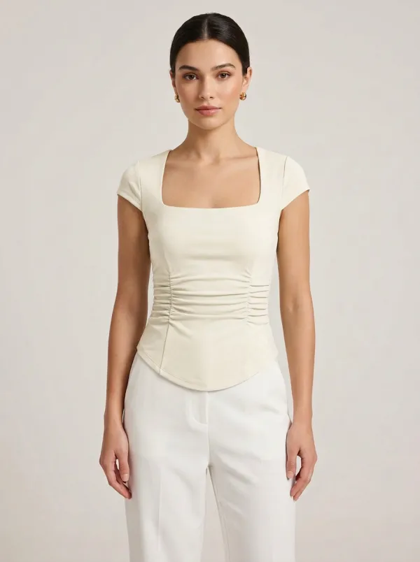 Corset-Style Square-Neck Waist-Ruched Corset-Style Top