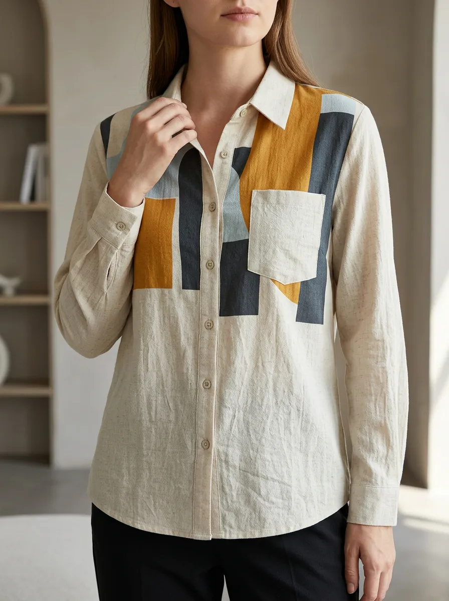 Women's Abstract Geometric Pattern Structured Shirt