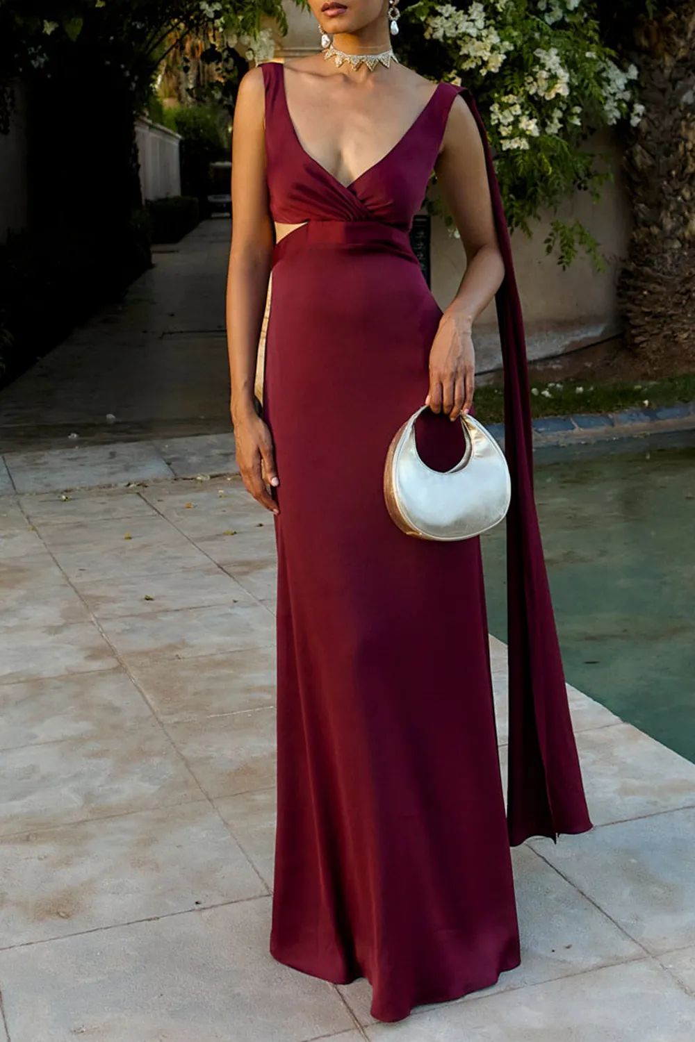 Women's V Neck Backless Dress