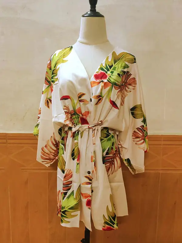 Original Relaxed Floral Printed Tied Buttoned Mini Shirt Dress