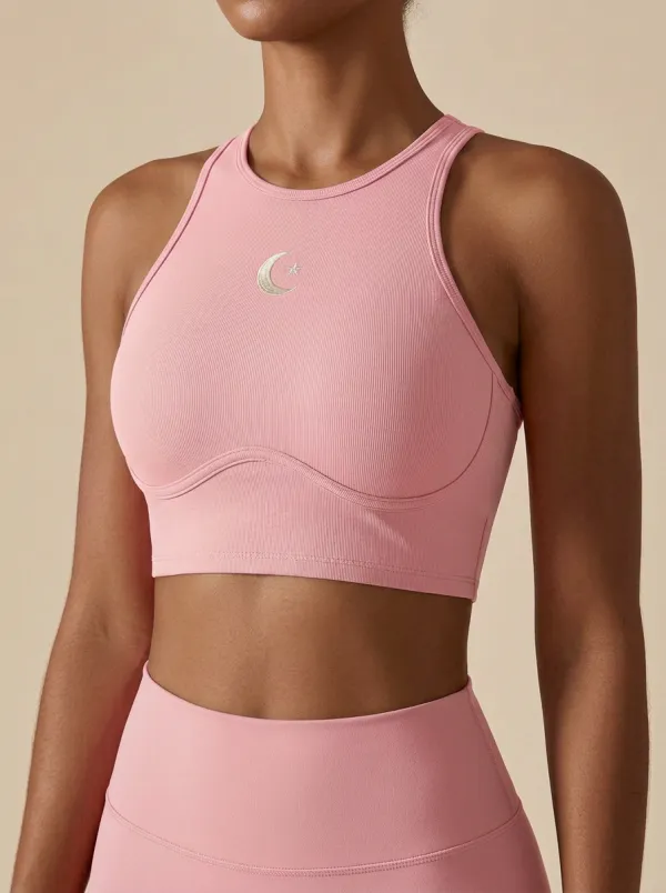 Women's Moon-Star-Embroidered Athletic Crop Top