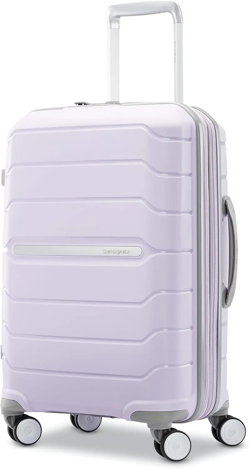 Samsonite Freeform Hardside Carry-On Luggage with Spinner Wheels - Hardshell Suitcase - TSA, Airline-Approved - Expandable Hard Shell, Smooth Rolling Wheels for Lightweight Travel - White/Grey