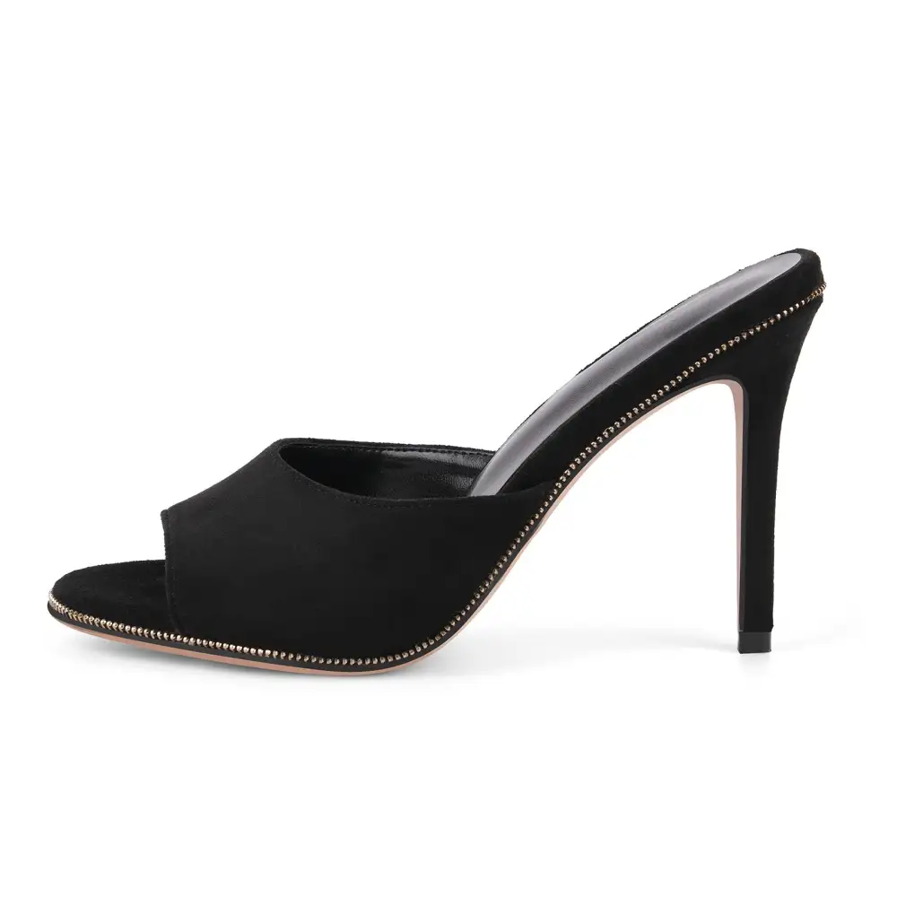 Suede Round Toe Slip On Mule Sandals
