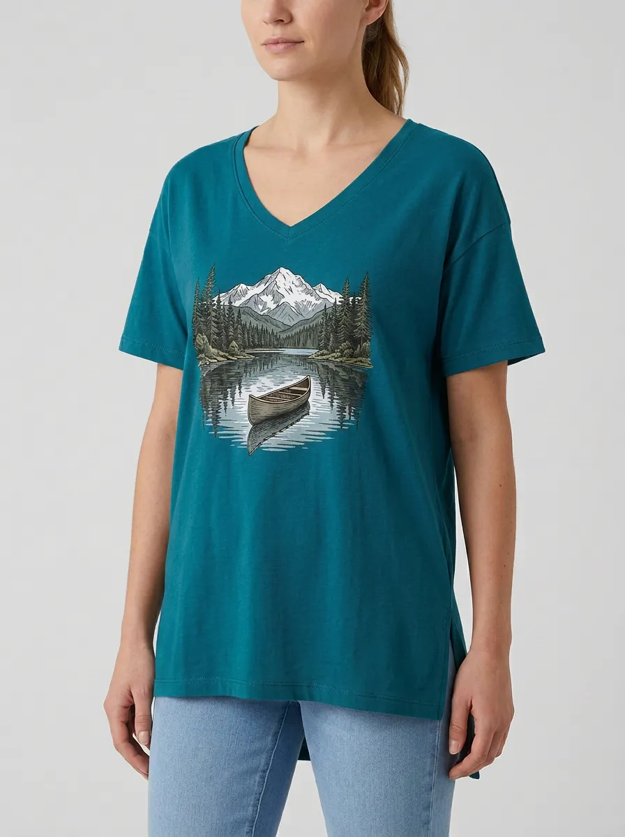 Women's Canoe Mountain Graphic V-Neck T-Shirt