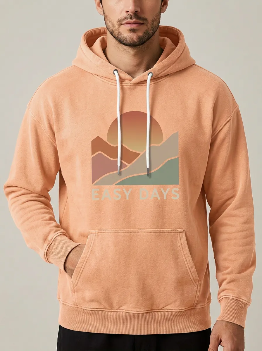 Men's Nature Lover Easy Days Mountain Sunset Print Hoodie