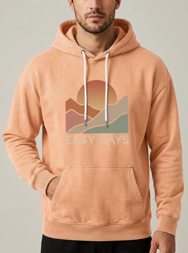 Men's Nature Lover Easy Days Mountain Sunset Print Hoodie