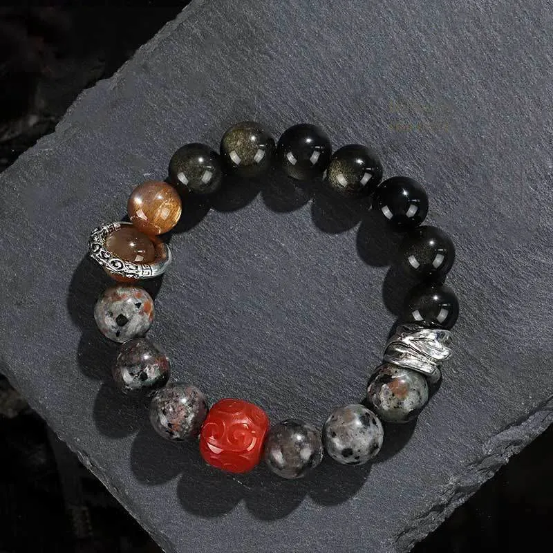 Obsidian Lava Rock Agate Bracelet
