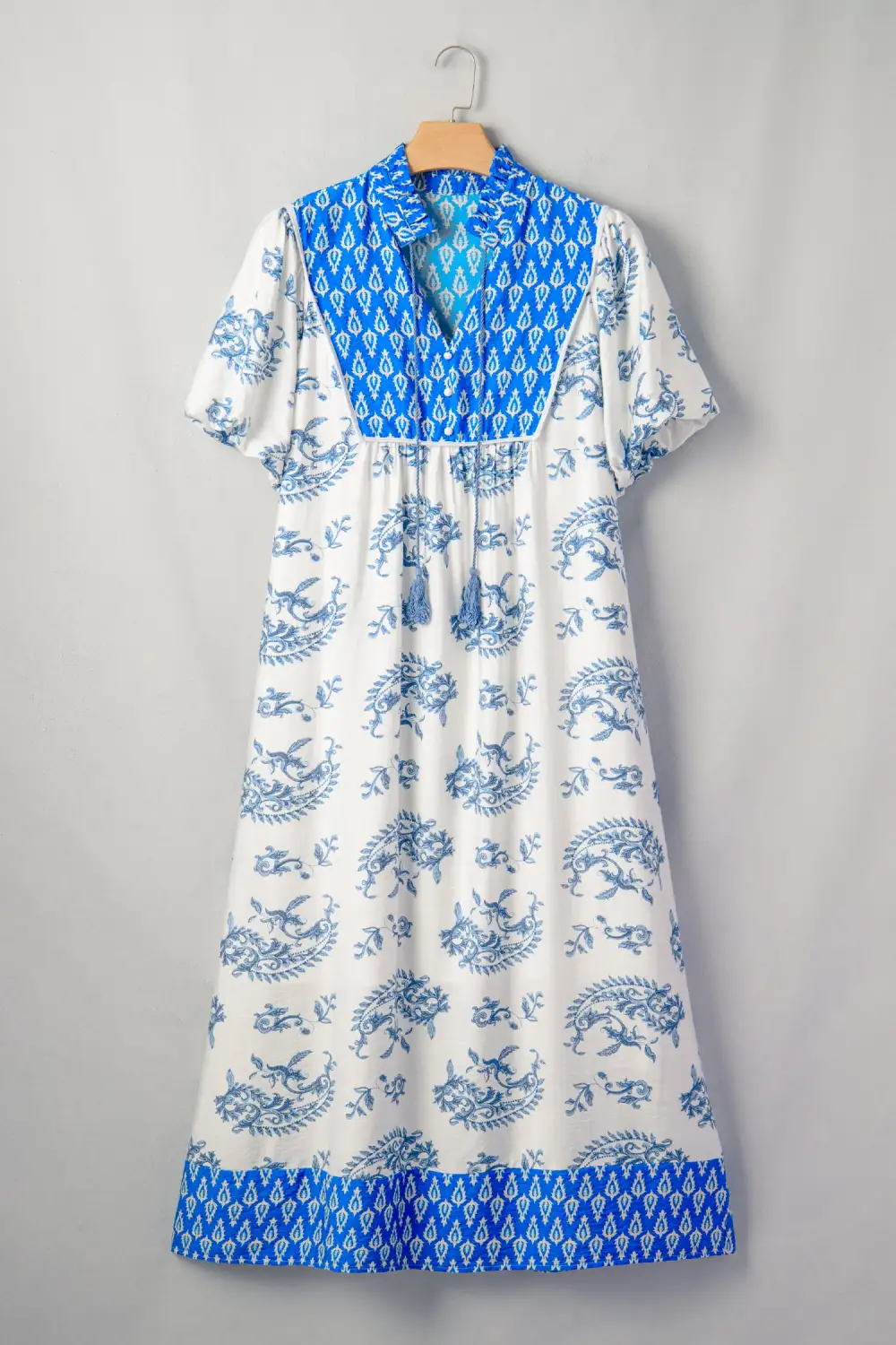 Floral Patchwork V Neck Midi Dress