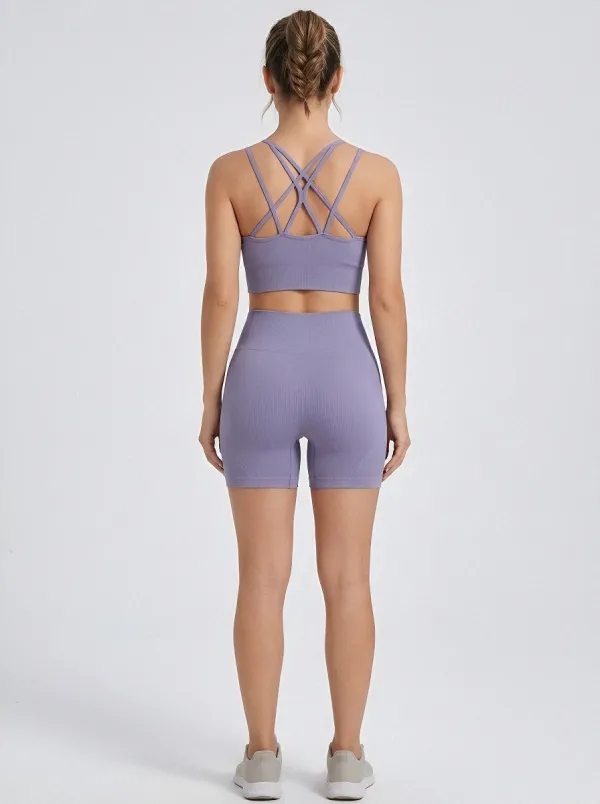 Athletic Ribbed Texture Seamless Design Training Look Women's Tank Top And Sports Shorts Set