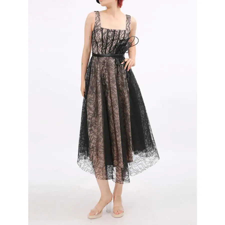 Lace Square Neck Midi Dress