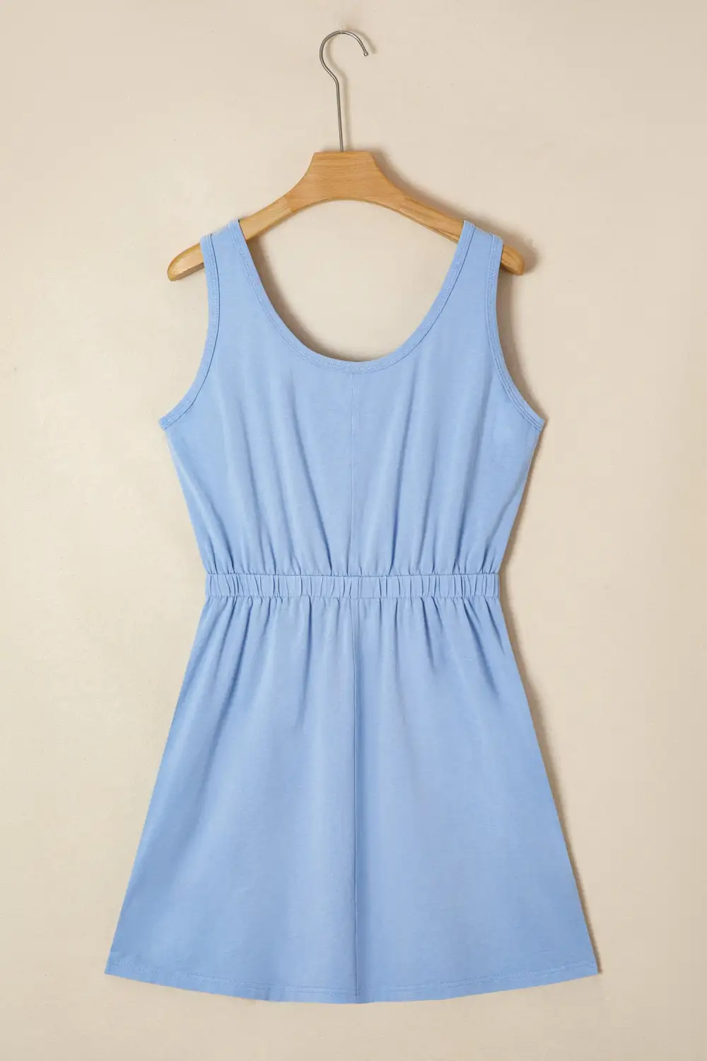 Sky Mineral Wash Elastic Waist Tank Dress With Side Pockets