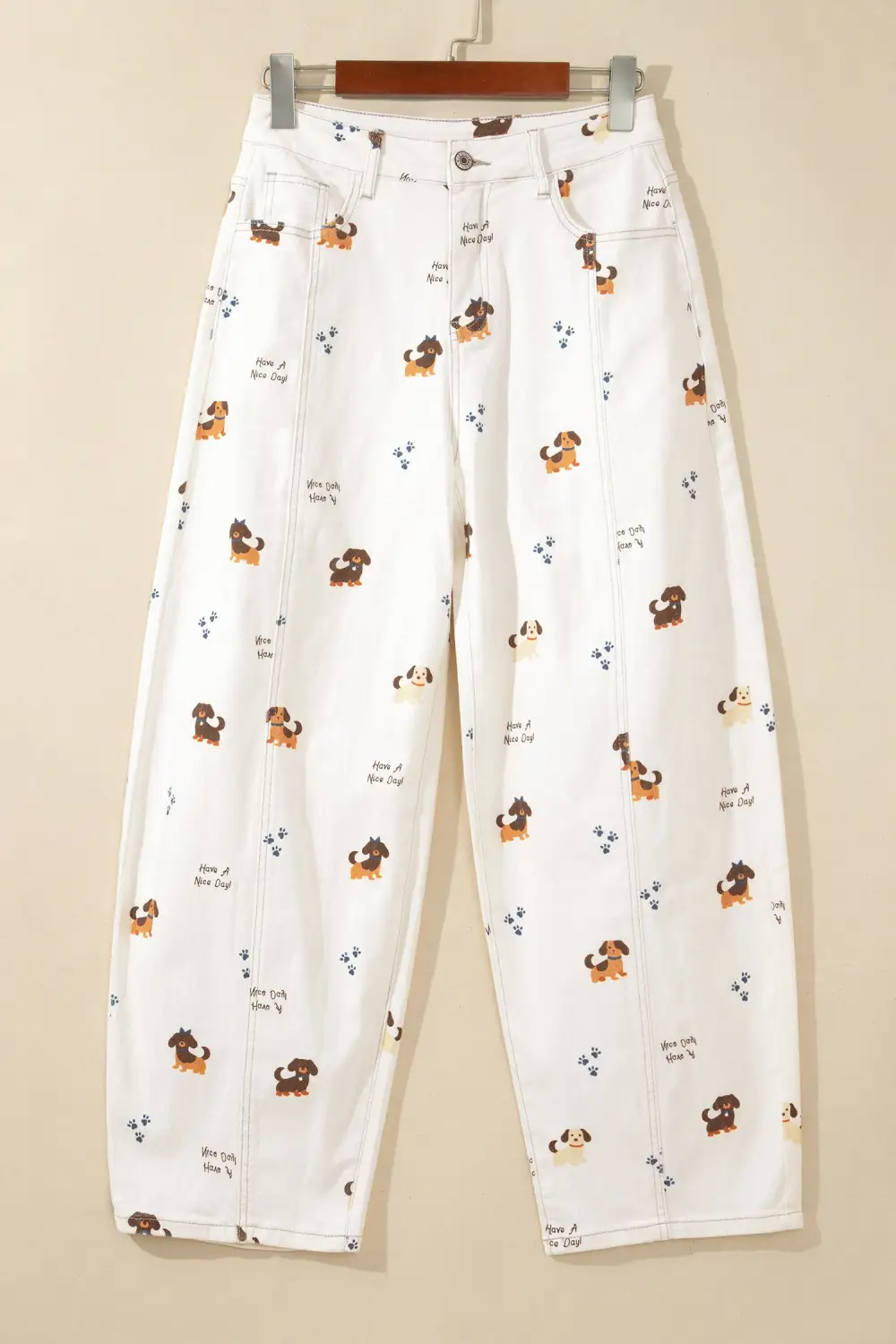 Women's Abstract Dog Print Wide Leg Full Length Jeans