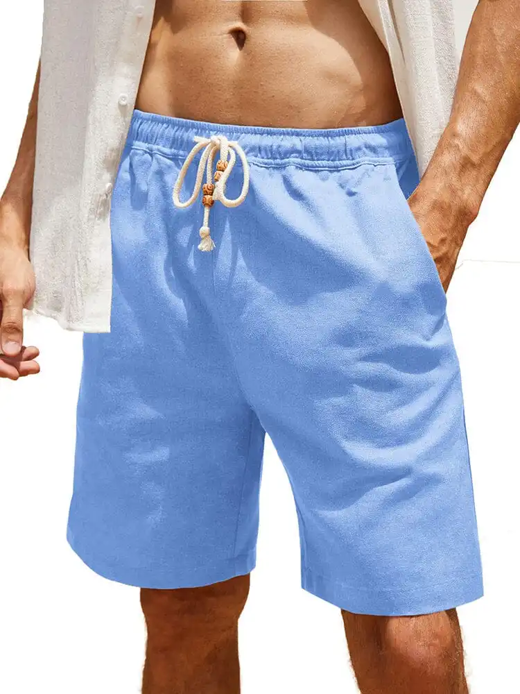 Casual Elastic Waist Linen Holiday Shorts