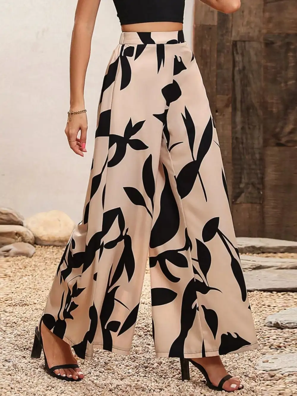 Wide Leg Printed Casual Everyday Pants