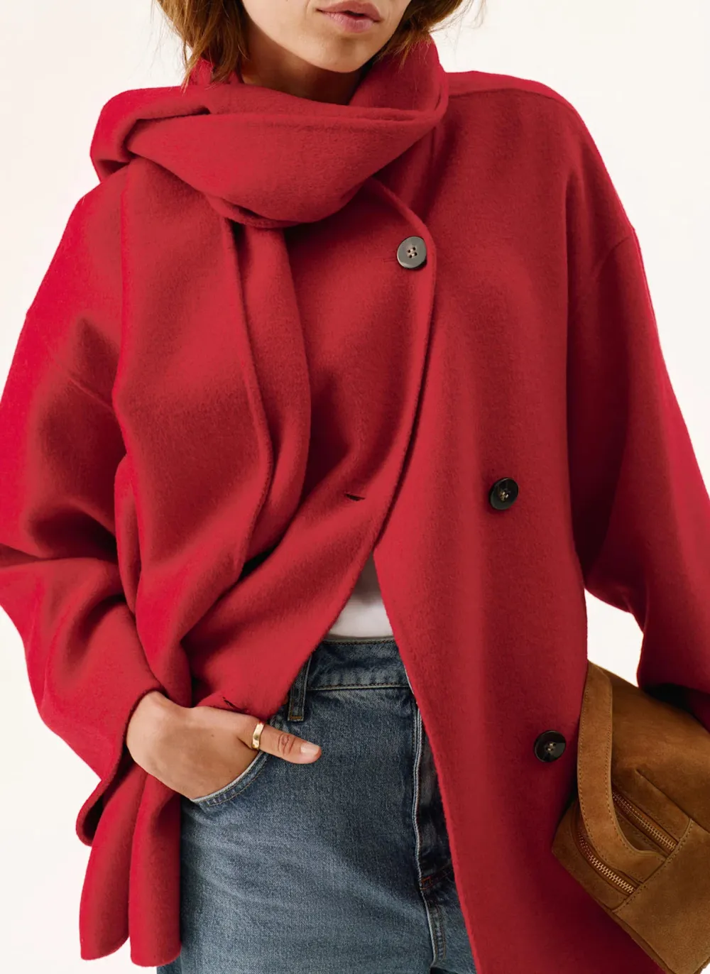 Casual Style Blend Hand Finished Scarf Coat