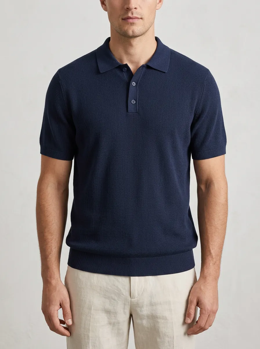 Men's Short-Sleeve Ribbed Knit Polo Shirt