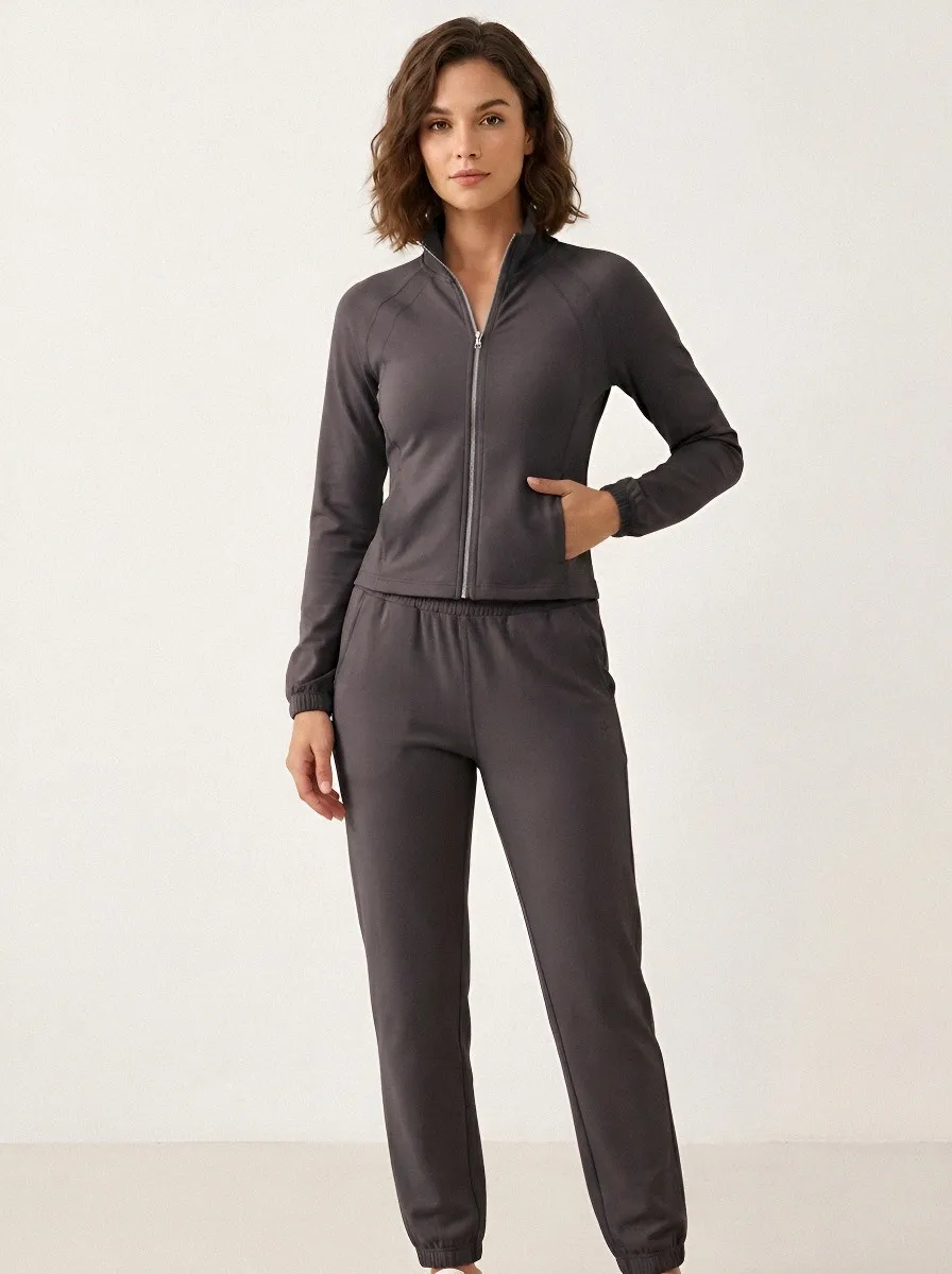 Women's Athletic Fitness Dusty Pink Solid Color Tracksuit