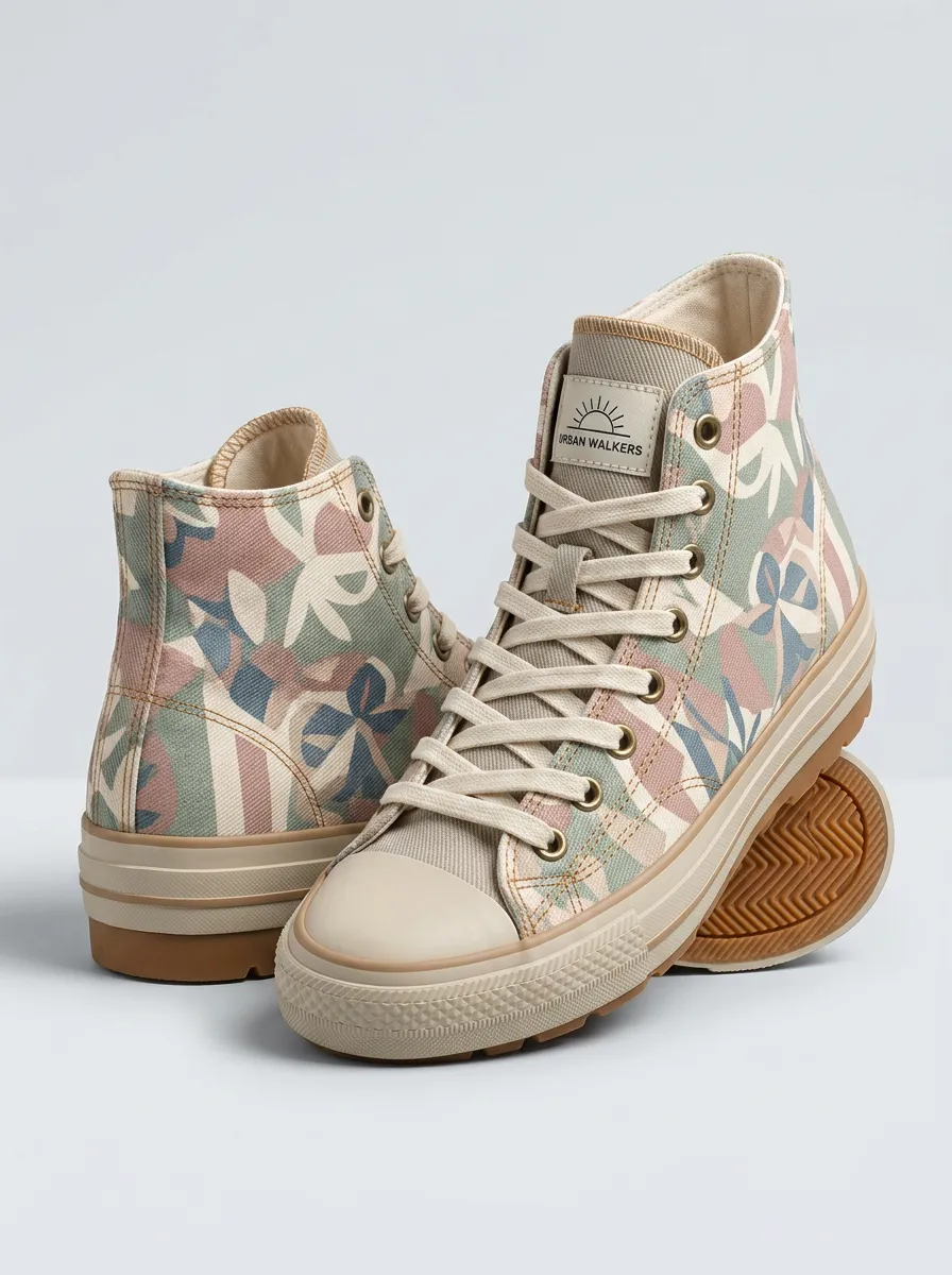 Women's Floral Camo Pattern Printed High Top Canvas Shoes