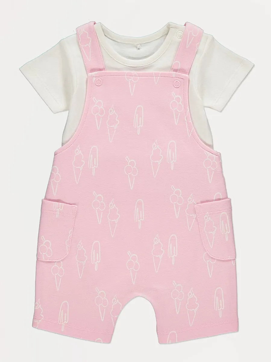 Pink Ice Cream Dungarees and Bodysuit Outfit