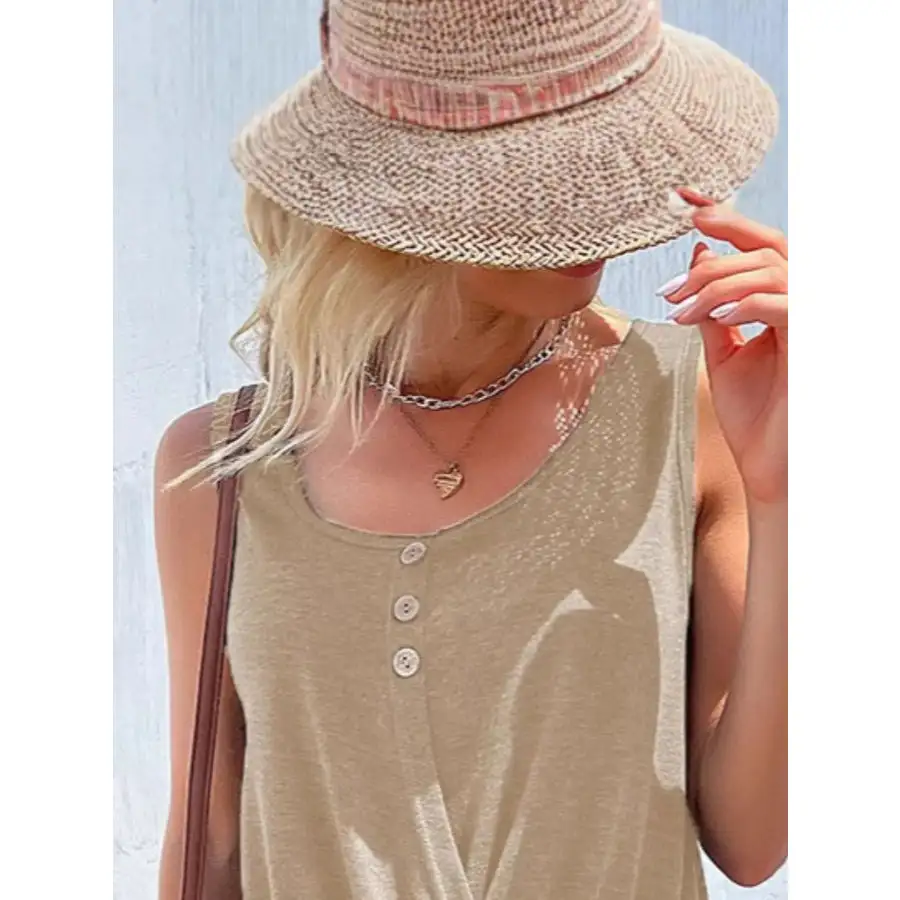 Full Size Twisted Hem Button Detail Tank
