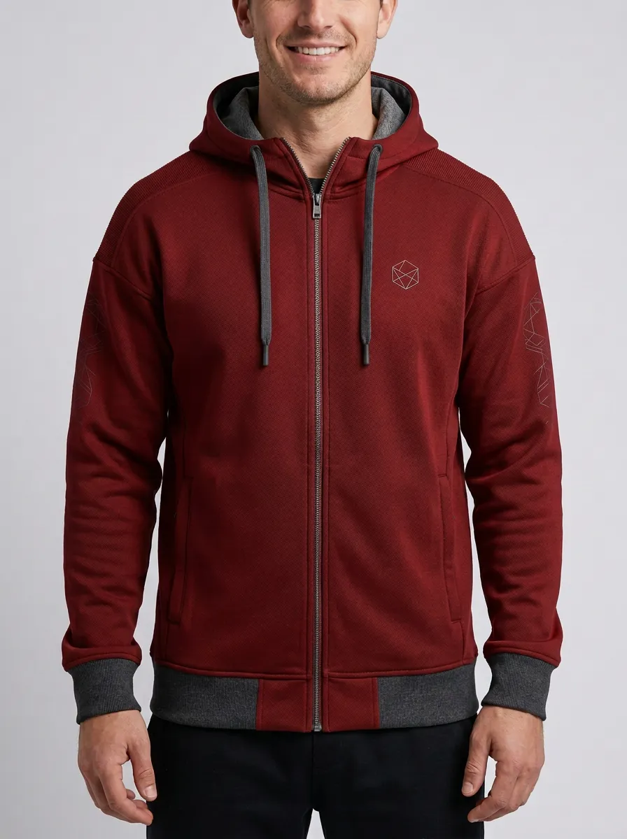 Men's Sport Inspired Geometric Hooded Zip-Up Sports Jacket