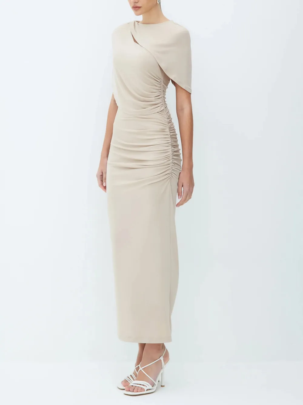 Elegant Cover Up Pleated Back Slit Midi Dress