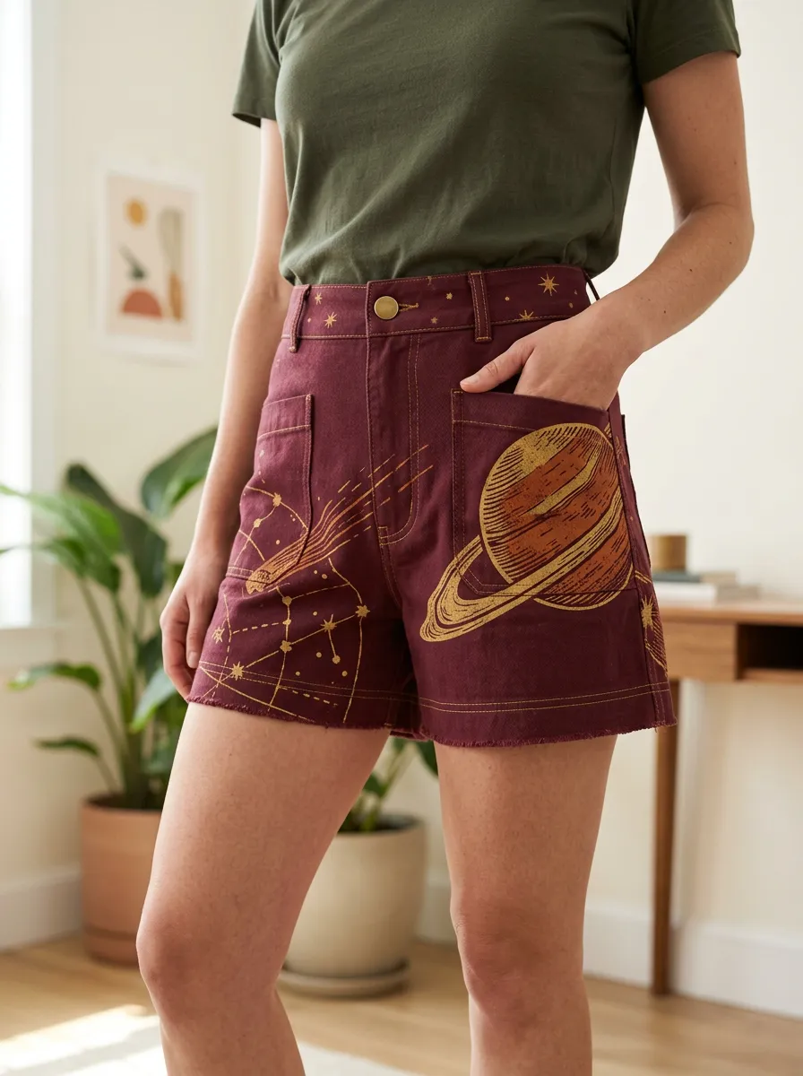 Women's Astronomy Lover Saturn Constellation Printed Shorts