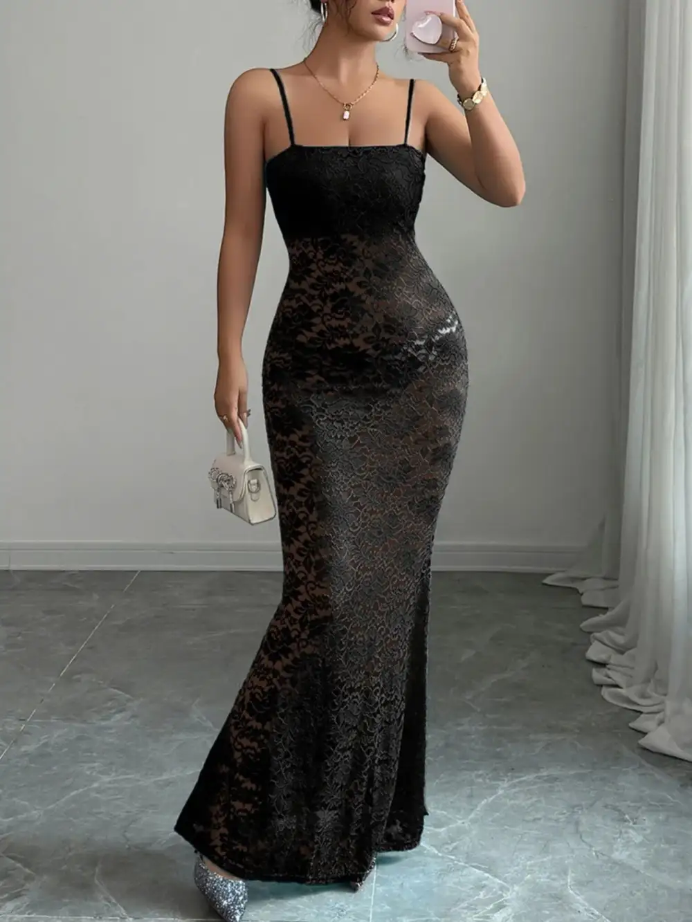 Lace Square Neck Maxi Dress