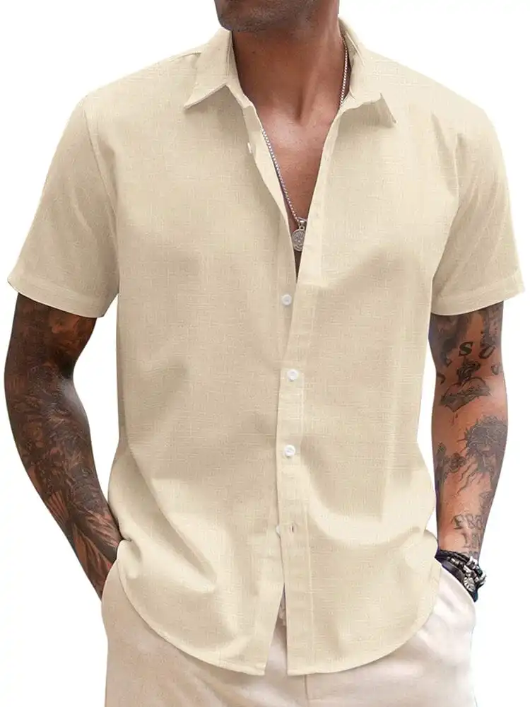 Casual Linen Blend Button Down Shirt