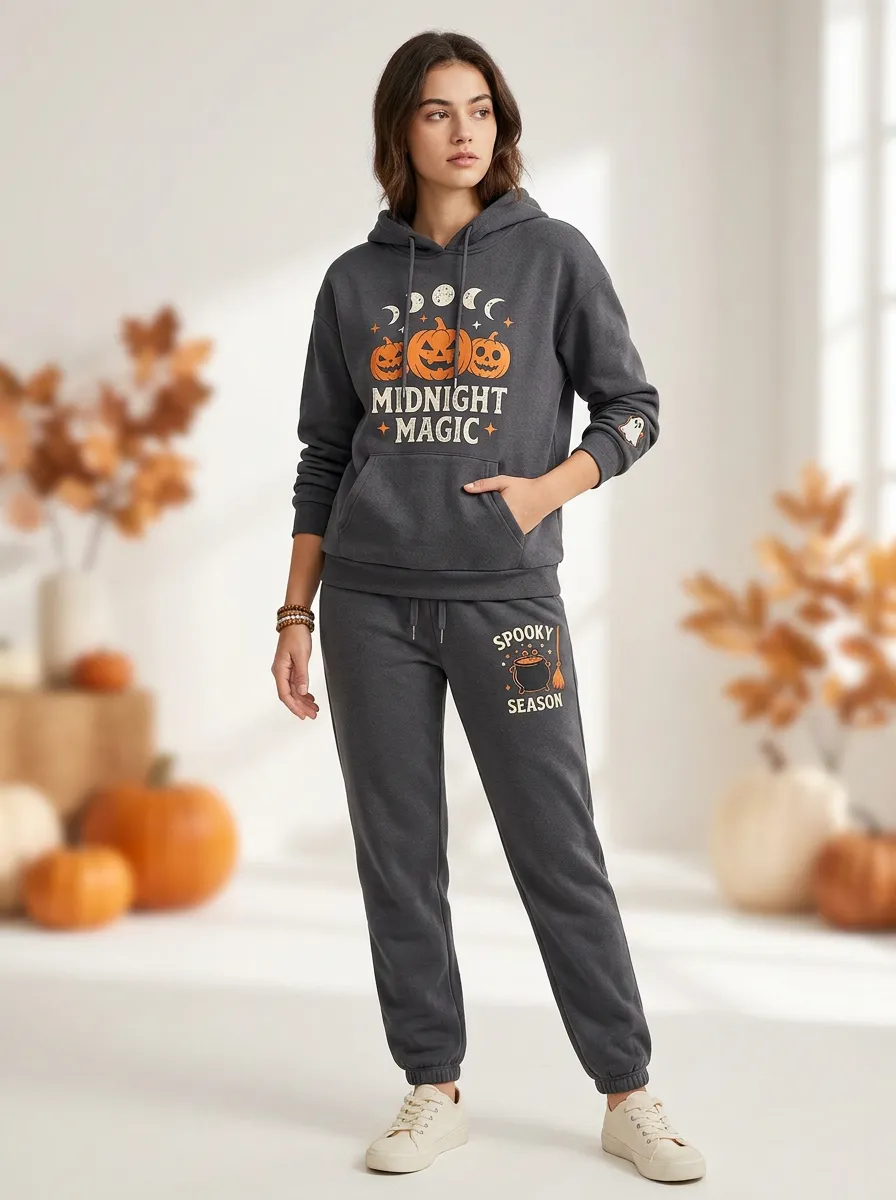 Women's Halloween Midnight Magic Pumpkin Printed Tracksuit