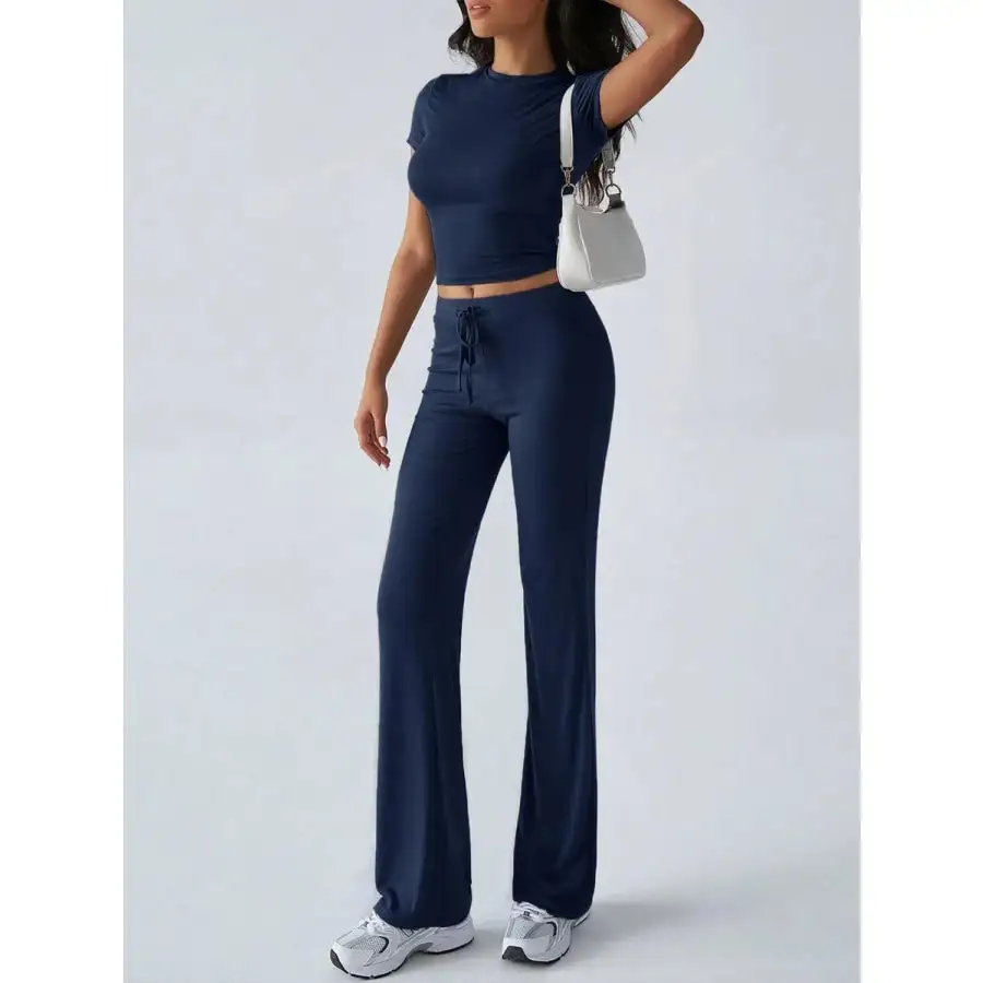 Everyday Round Neck Short Sleeve Top and Pants Set