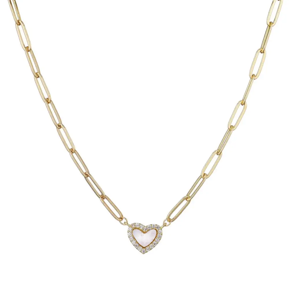 Heart Pearl Zirconia Chain Necklace