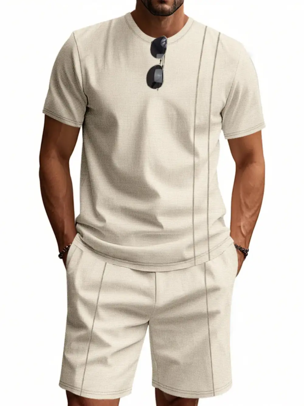 Short Sleeve Round Neck Top And Shorts Set