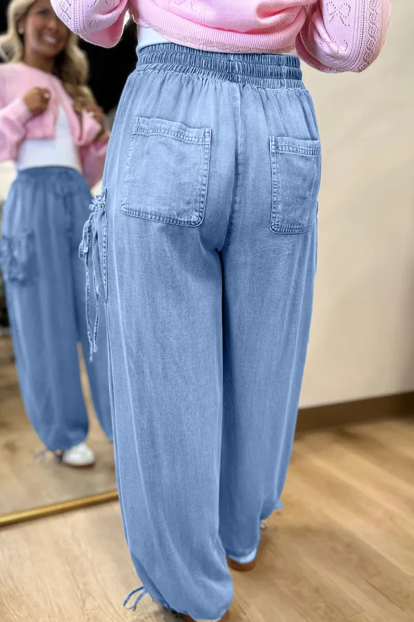 Light Blue Drawstring Denim Pants