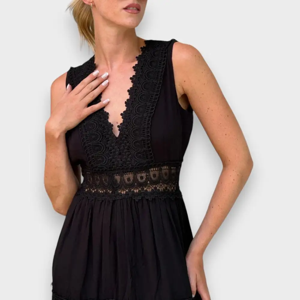 V-Neck Lace Flowing Casual Dress