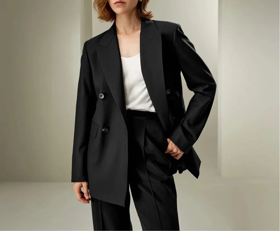 Wool Silk Double Breasted Blazer