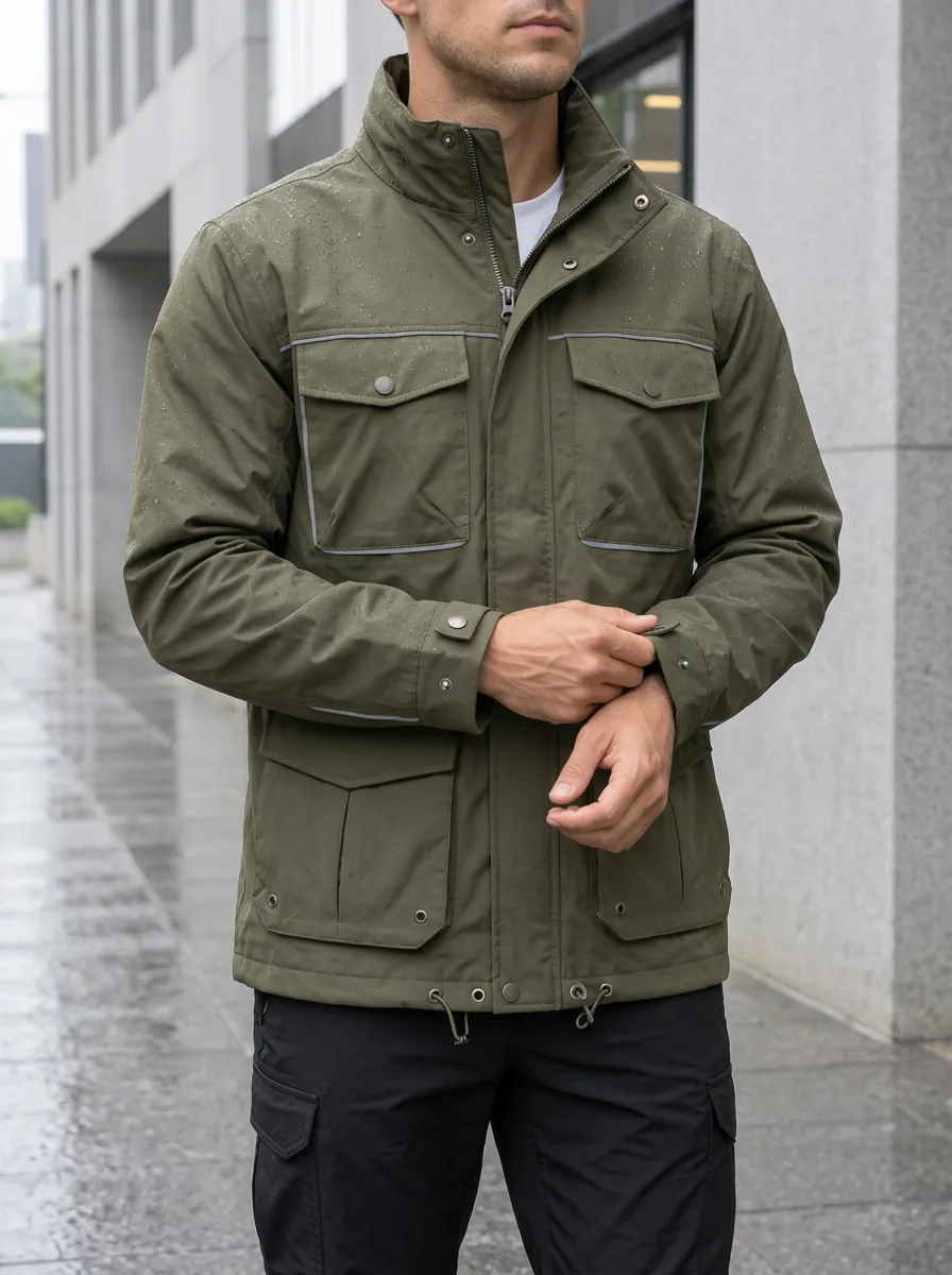 Men's Olive Green Waterproof Multi-Pocket Jacket
