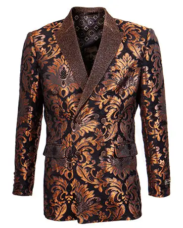 Slim Fit Paisley Double Breasted Peak Lapel Blazer