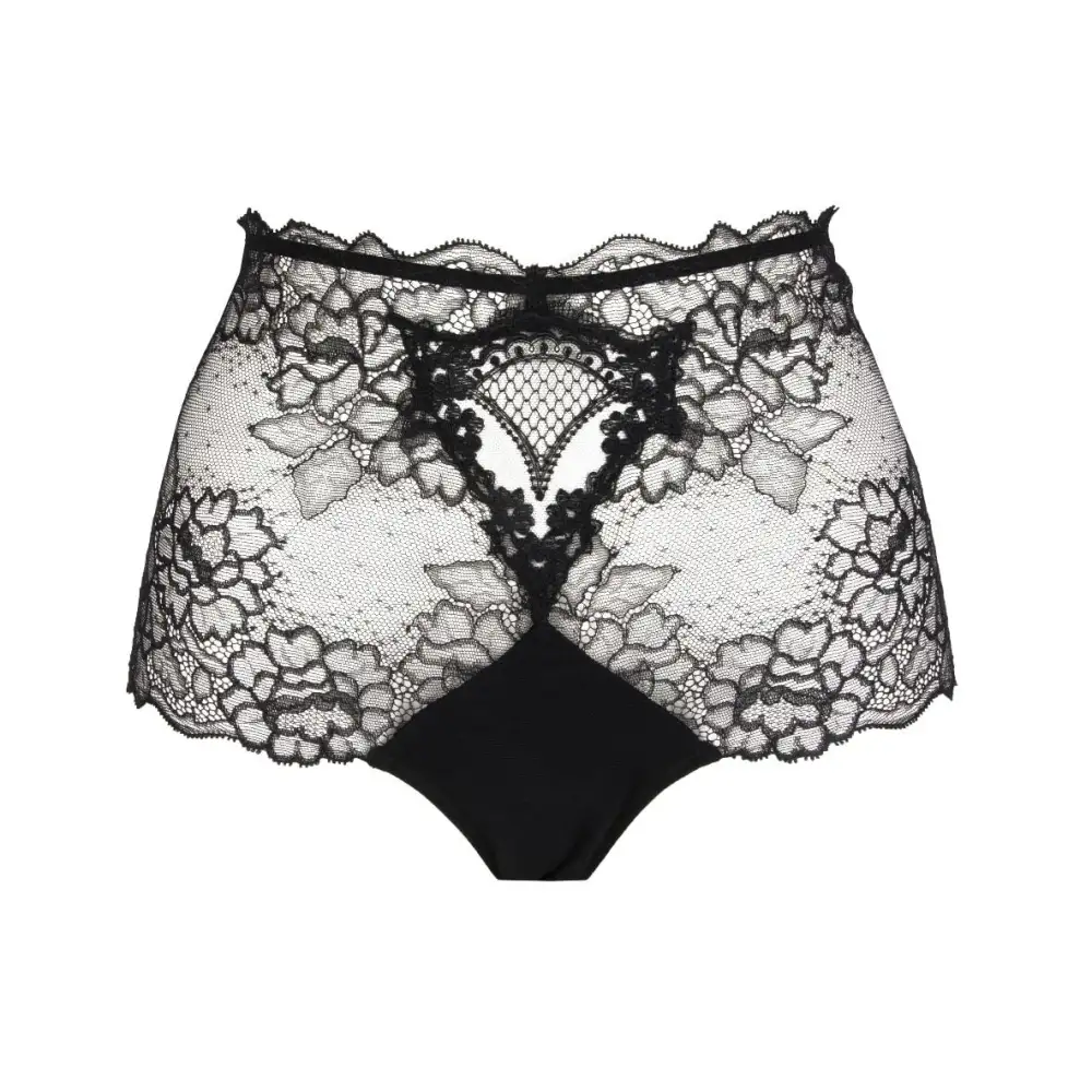 Women's High Waist Lace Sheer Detail Cotton Boxer Panty