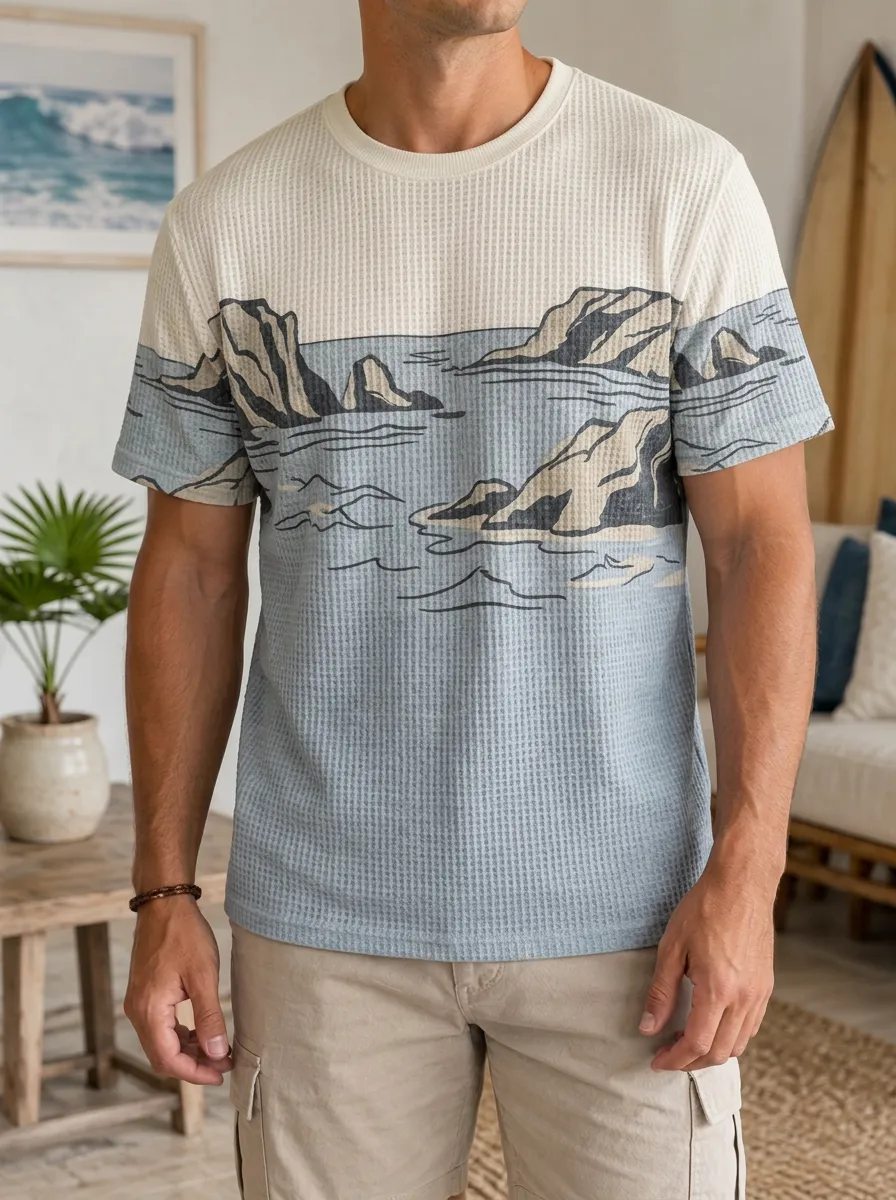 Men's Coastal Nature Lover Ocean Rock Landscape Crew Neck T-Shirt