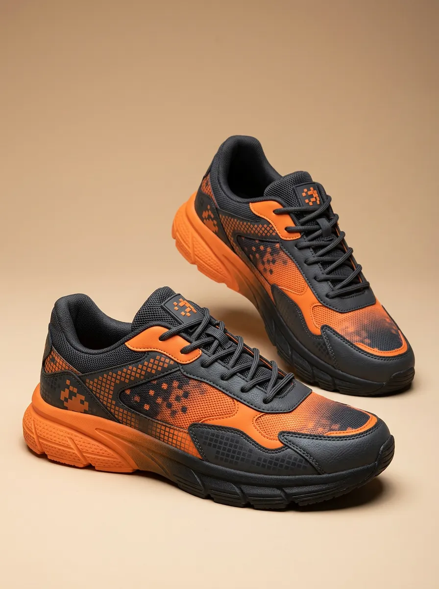 Men's Sporty Pixel Pattern Printed Sneakers