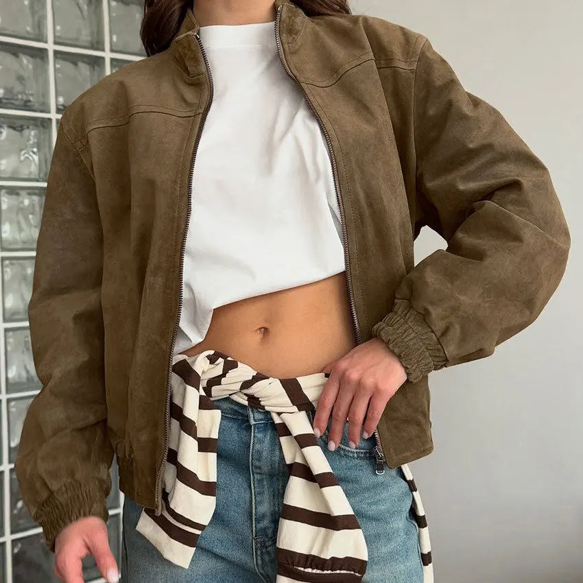 Tailored Suede Casual Outerwear Jacket