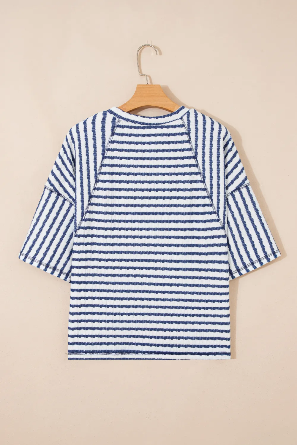 Blue Stripe Textured Knit Split Top