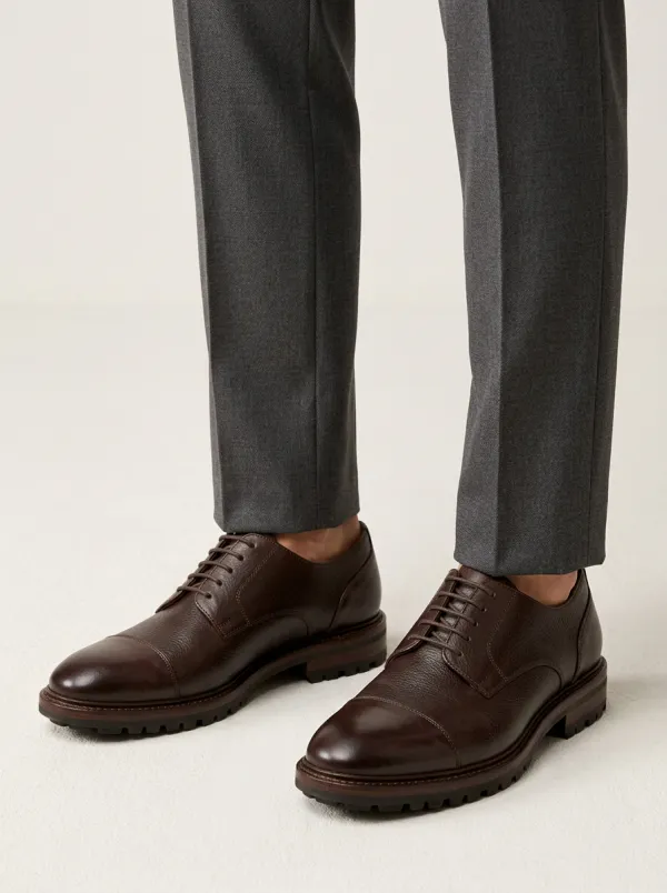 Men's Classic Business Brown Leather Cap Toe Lug Sole Oxford Shoes