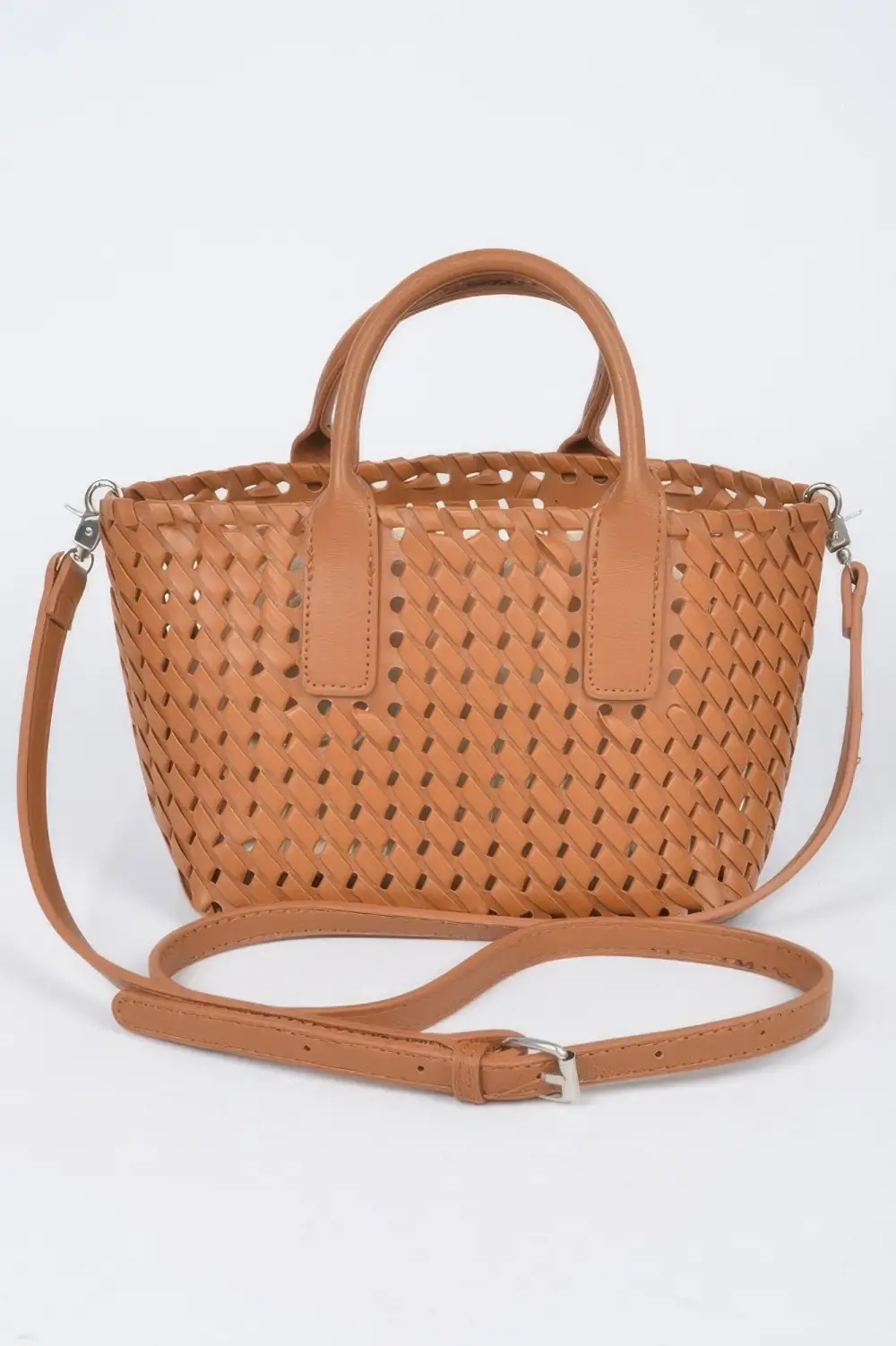 Faux Leather Braided Tote Bag