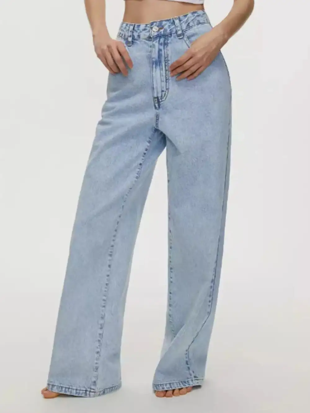 High Waisted Wide Leg Denim Jeans