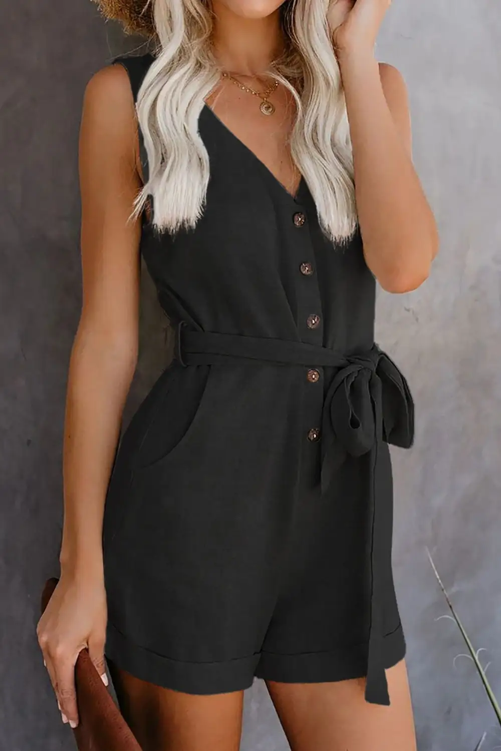 Tied Neck Pocket Romper
