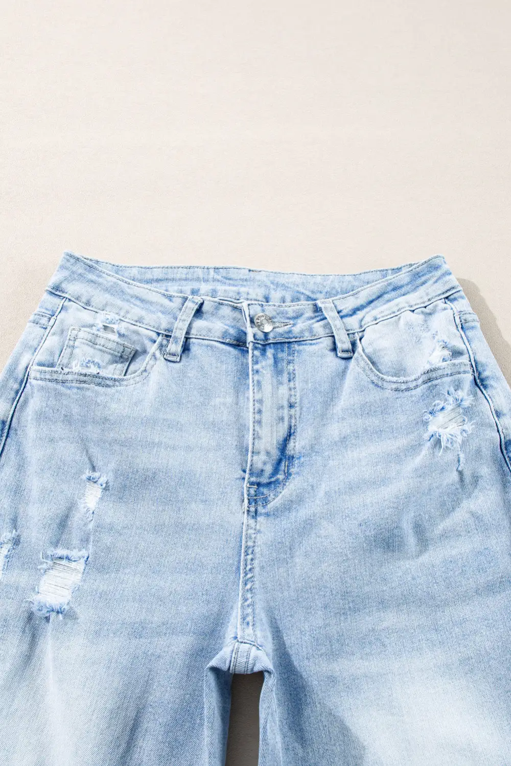 Women's Light Wash Distressed Straight Jeans