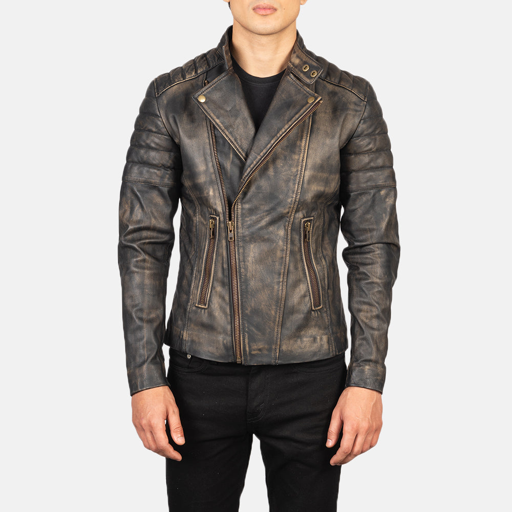 Men's Rugged Biker Leather Distressed Jacket